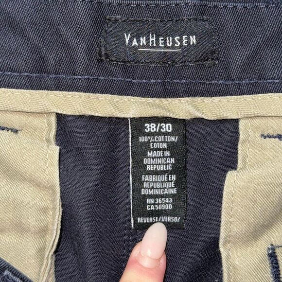 Van Heusen Men's Navy Blue Pleated Trousers Pants - Picture 3 of 7